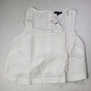 J.Crew Women White Mindy Saffron Linen Button-Back Lightweight Tank Top Size S